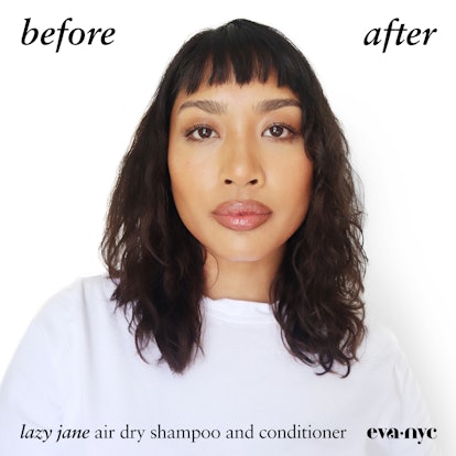  Eva NYC Lazy Jane Air Dry collection shampoo and conditioner before and after photos.
