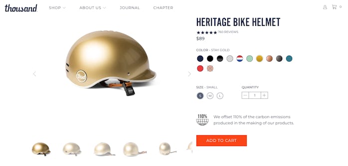 A bicycle helmet on an online store.