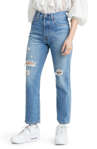 Levi’s 501 Ripped High Waist Crop Straight Leg Jeans