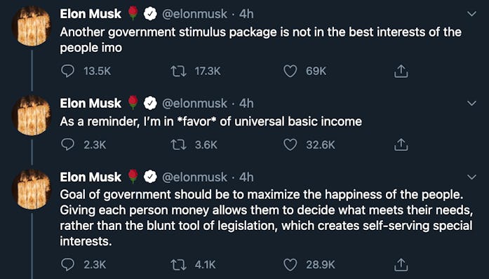 A twitter thread by Elon Musk.