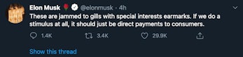 A tweet by Elon Musk.