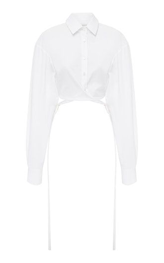 Cropped Tie-Detailed Cotton-Poplin Shirt