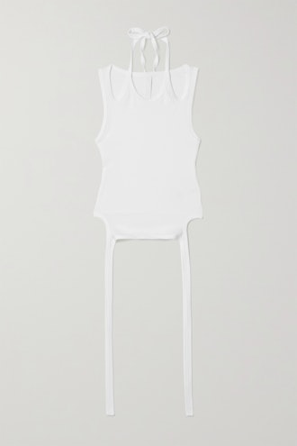 Cropped Tie-Detailed Cotton-Blend Jersey Tank