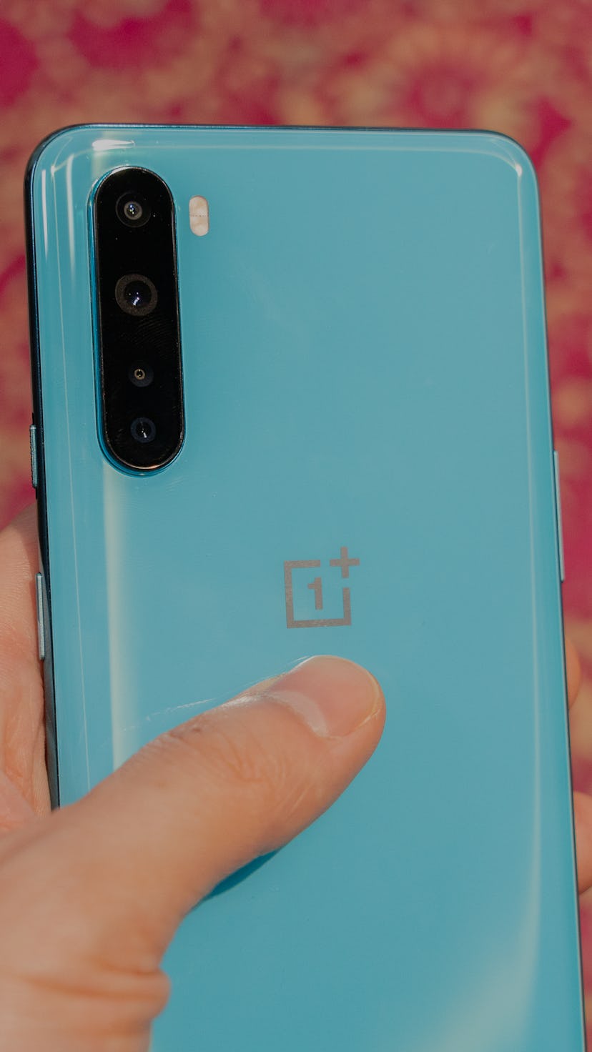The OnePlus Nord smartphone in blue.