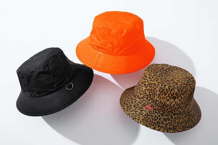 Different colorways of Supreme's new bucket hats.