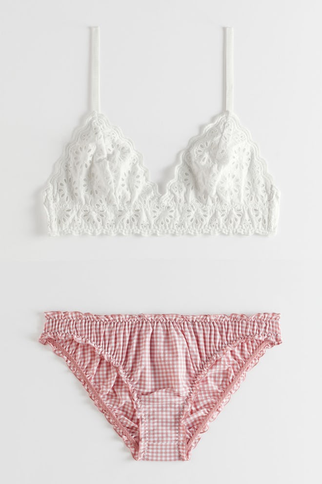 & Other Stories Eyelet Embroidered Soft Bra and Ruffle Trim Gingham Briefs