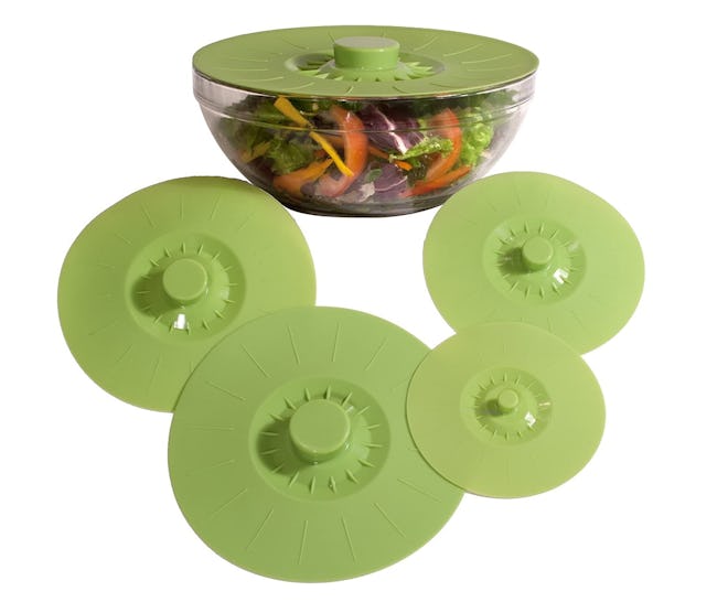 These silicone lids have a suction-cup design that easily makes a tight seal over Pyrex containers.