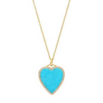 Turquoise Inlay Heart Necklace with Diamonds