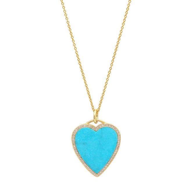 Turquoise Inlay Heart Necklace with Diamonds