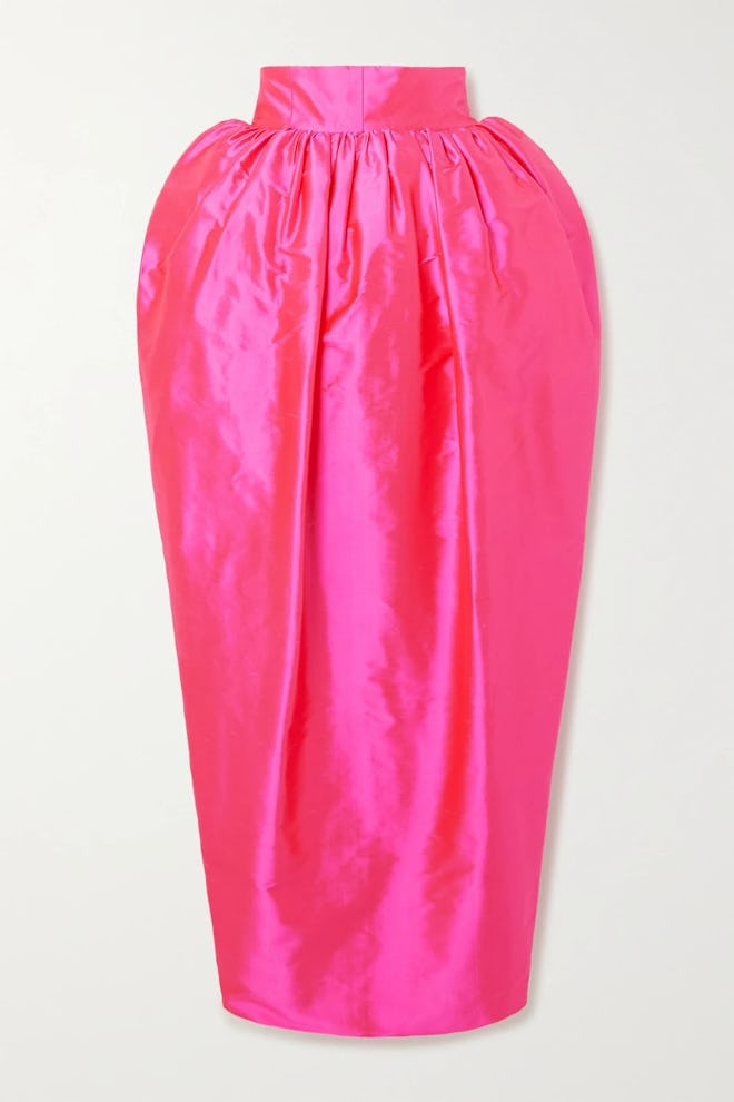 Draped Silk-Taffeta Midi Skirt