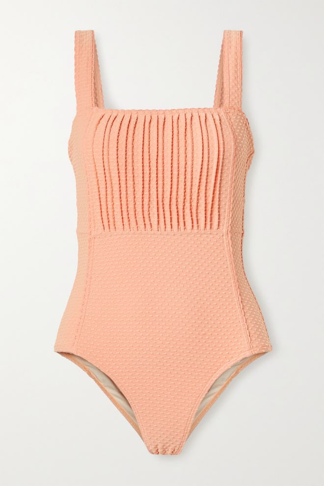 Pintucked Swiss-Dot Stretch Swimsuit