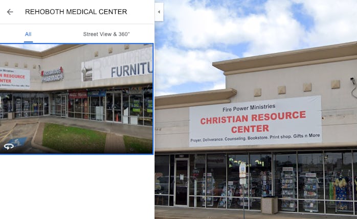 A screenshot of Google Maps showing a sign that says "Christian Resource Center"