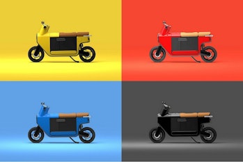 Four colored scooters.