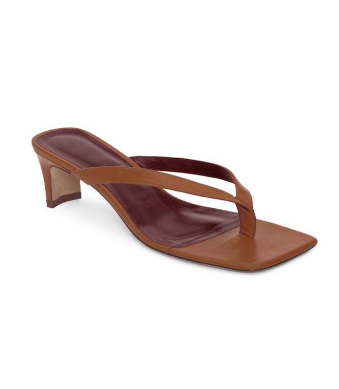 Audrey Square-Toe Leather Thong Sandals