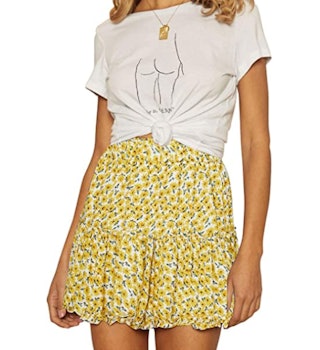 ZESICA Women's Summer Bohemian Floral Printed High Waist Mini Skirt
