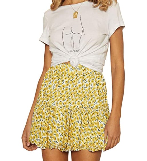 ZESICA Women's Summer Bohemian Floral Printed High Waist Mini Skirt