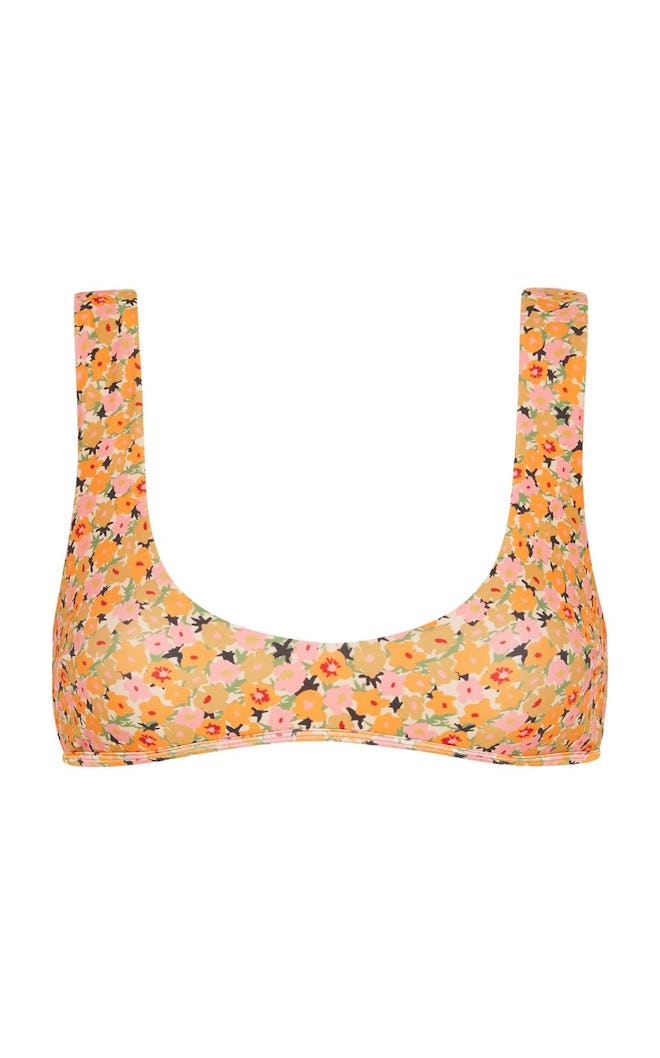 Spike Floral-Print Bikini Top