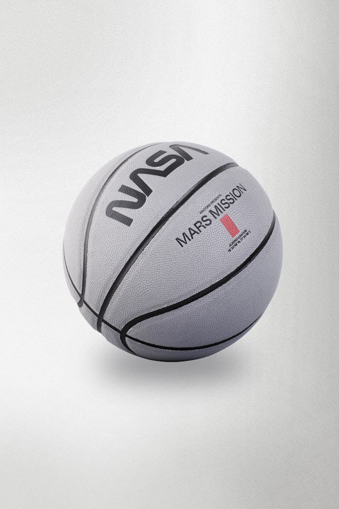 A Mars-branded basketball.