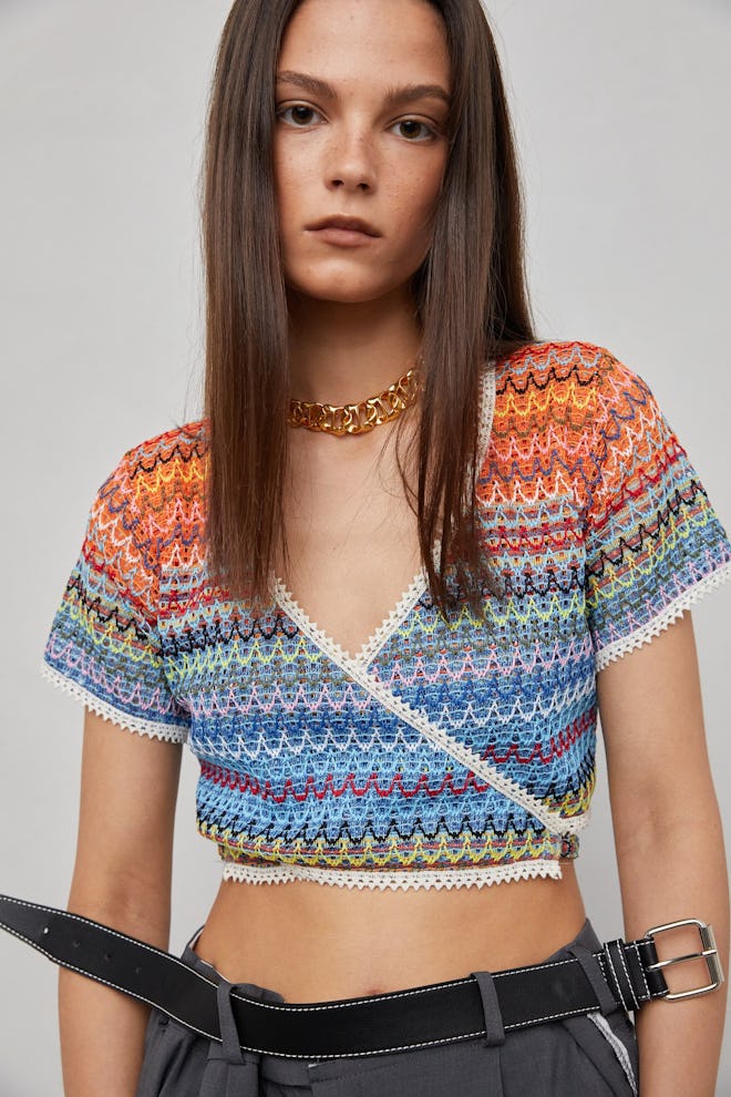 Rainbow Cropped Tie Knit Top