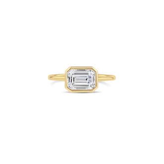 East-West Emerald-Cut Diamond Bezel Ring