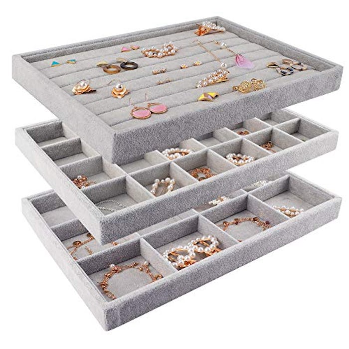 Mebbay Stackable Velvet Jewelry Trays (Set of 3)