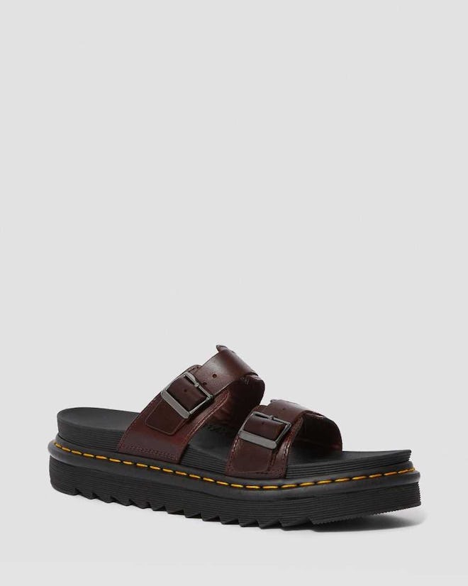 Myles Brando Leather Buckle Slide Sandals