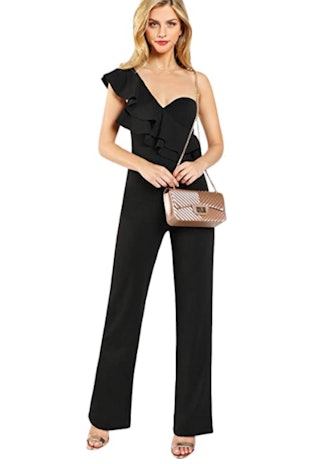 Verdusa Women's Ruffle One Shoulder Jumpsuit