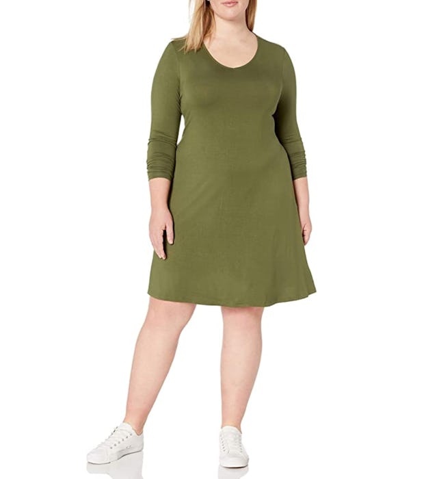 Daily Ritual Women's Plus Size Jersey Long-Sleeve V-Neck Dress