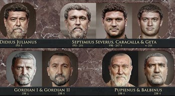 A machine learning rendered portrait can be seen of the Roman ruler Septimius Severus surrounded by ...