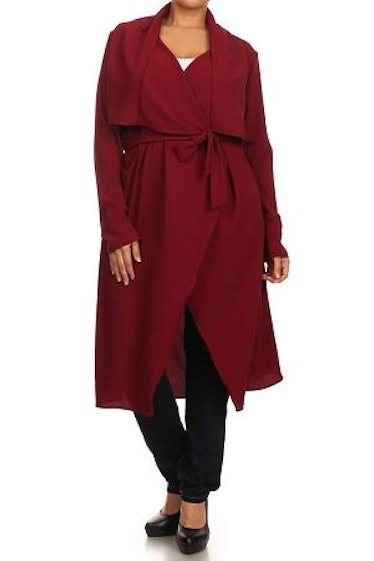 Curvaceous Boutique Wine Notched Collar Duster