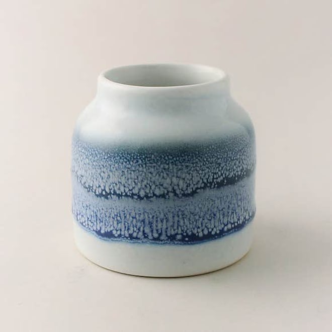   Reactive Blue Glaze Bamboo and Amber Scented Candle 