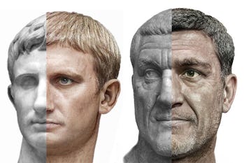 Juxtaposed images of Augustus and Maximinus Thrax's busts and machine learning rendered images can b...