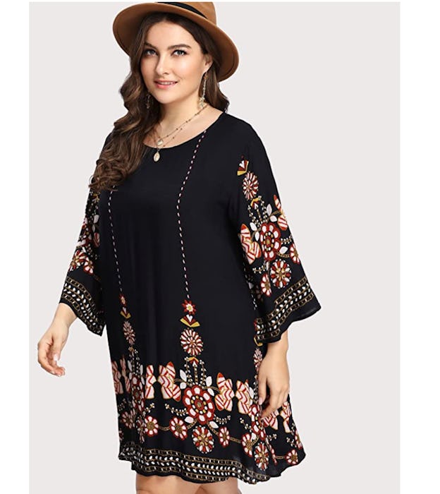 Romwe Women's Plus Size Boho Tribal Print Beach Dress