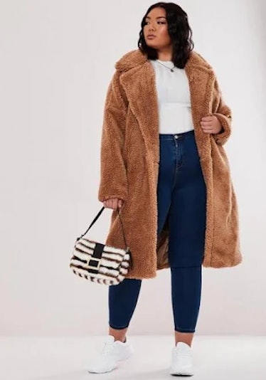 Missguided Plus Size Tan Oversized Long Borg Coat