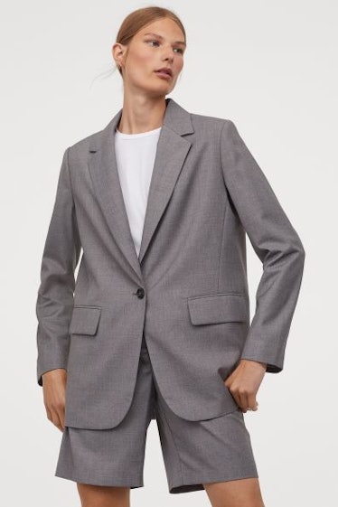 H&M Oversized Jacket in Woven Fabric with Notched Lapels