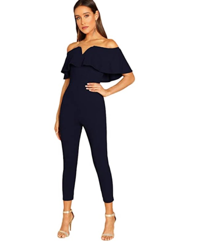 Verdusa Women's Off Shoulder Ruffle Jumpsuit