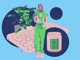 Collage of a lady and must-have home goods for summer
