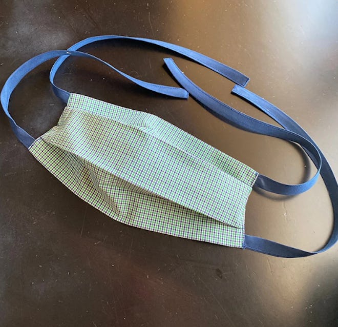 Green and Blue Gingham Cloth Face Mask