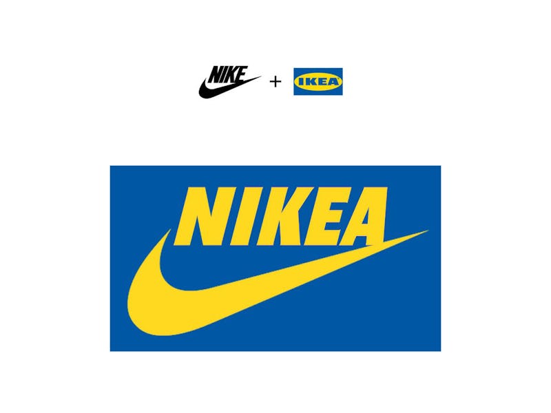 A mashup of the Nike and Ikea logos that reads Nikea