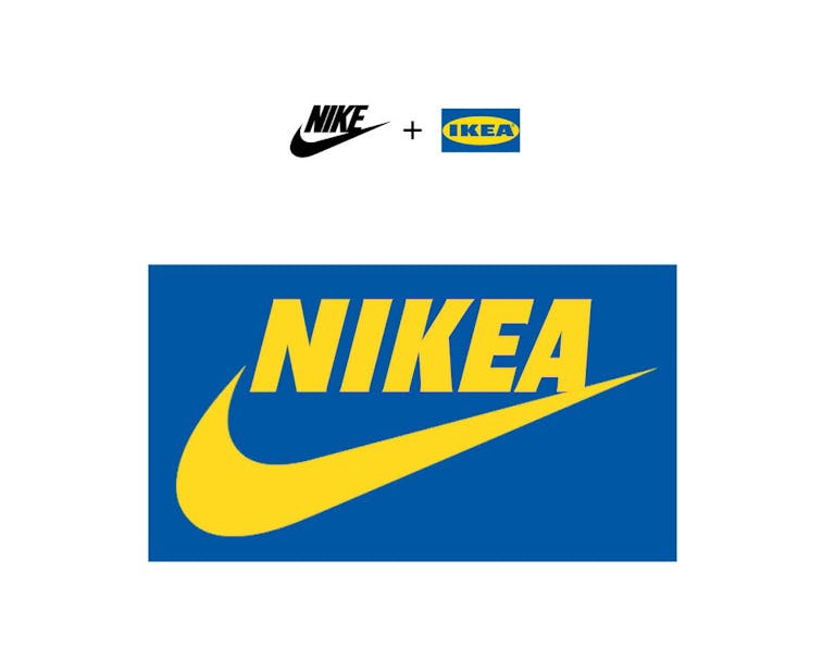 A mashup of the Nike and Ikea logos that reads Nikea