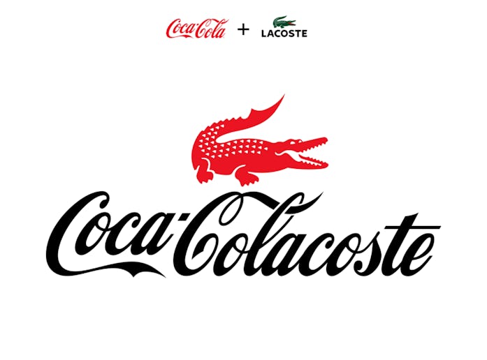 A combination of Coca Cola and Lacoste's logos, mashing up the red of the former and the alligator o...