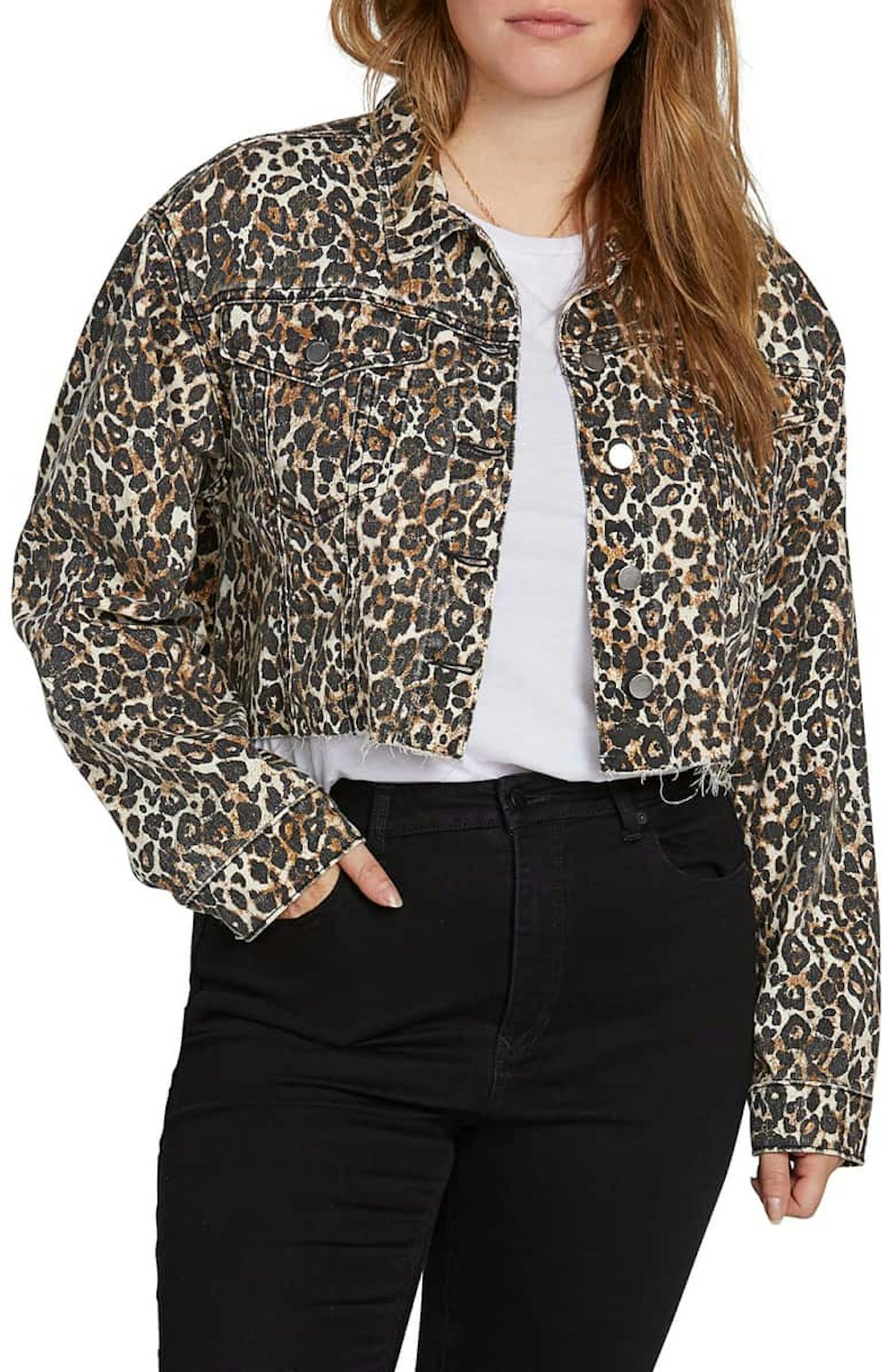 VOLCOM Super Stoney Leopard Print Denim Jacket