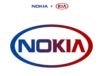 A combination of Nokia and Kia's logos, which simply results in a red and blue Nokia mashup.