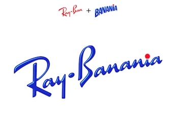 A blue combination of a Ray Ban's and Banania's logos.