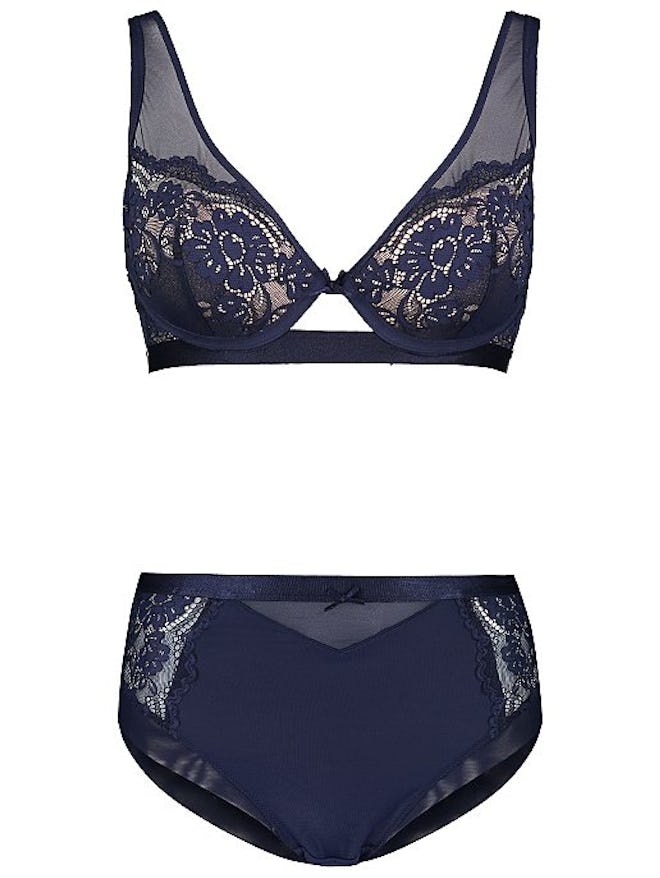 Navy Lace Bra & Short Knickers Set