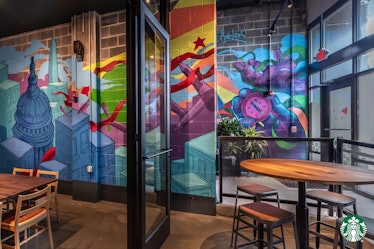 Starbucks Zoom backgrounds pay homage to the work of local artists, like in this Washington D.C. sto...
