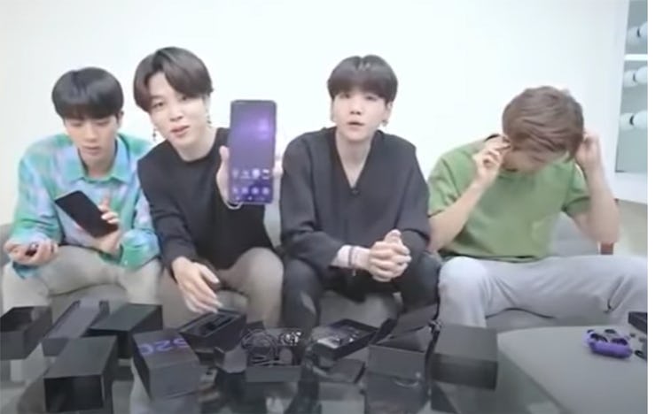 A screenshot from BTS Galaxy S20+ Phone Unboxing Video