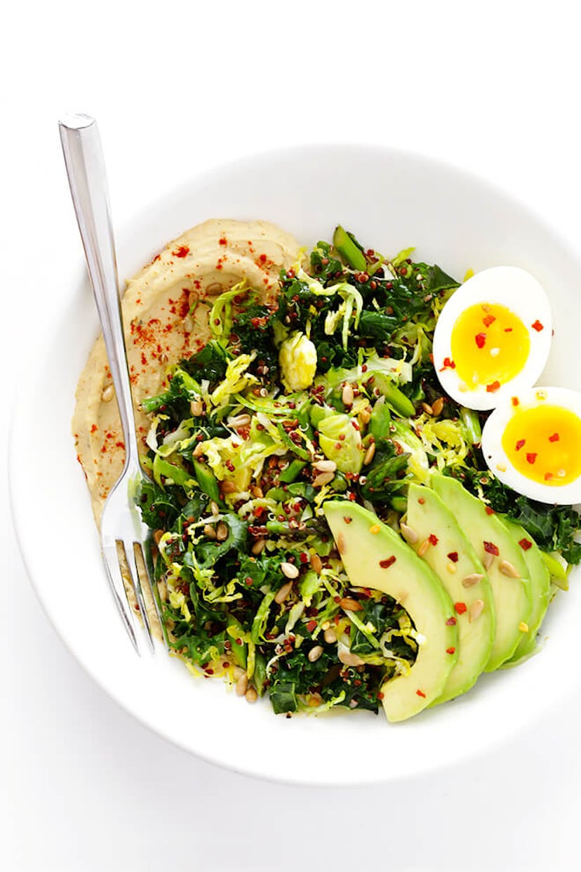 Hummus and Veggie Breakfast Bowls are a delicious summer breakfast idea. 