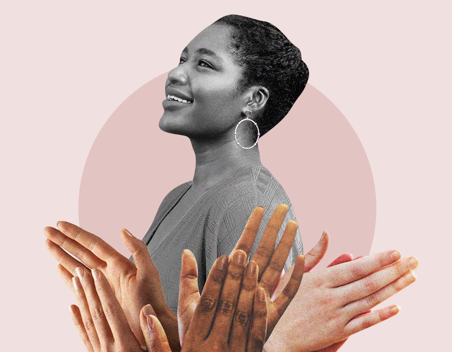 A collage with opera singer Nardus Williams and three pairs of hands applauding to her
