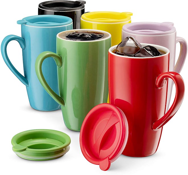 MITBAK Large Ceramic Mugs With Lids (6-Pack)